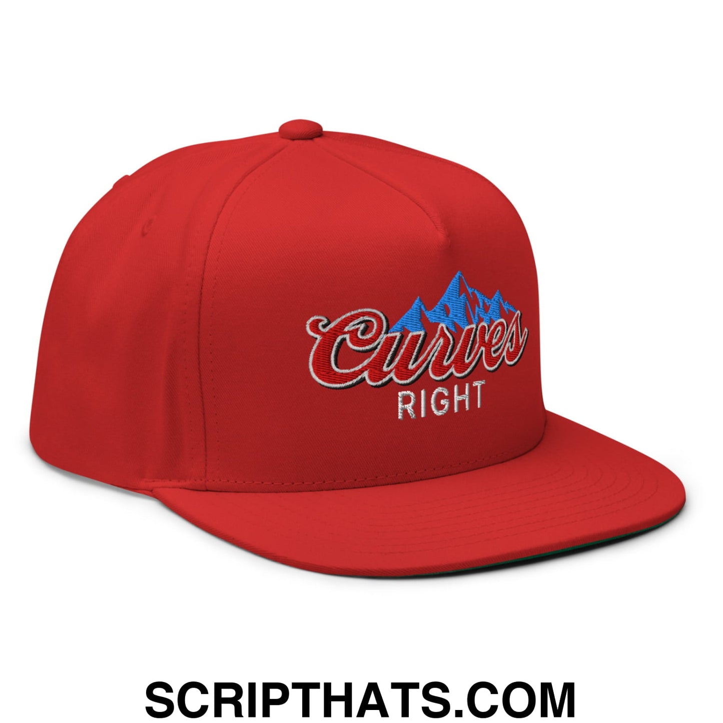 Curves Right Flat Brim Bill 5 Panel Golf Snapback Hat Red
