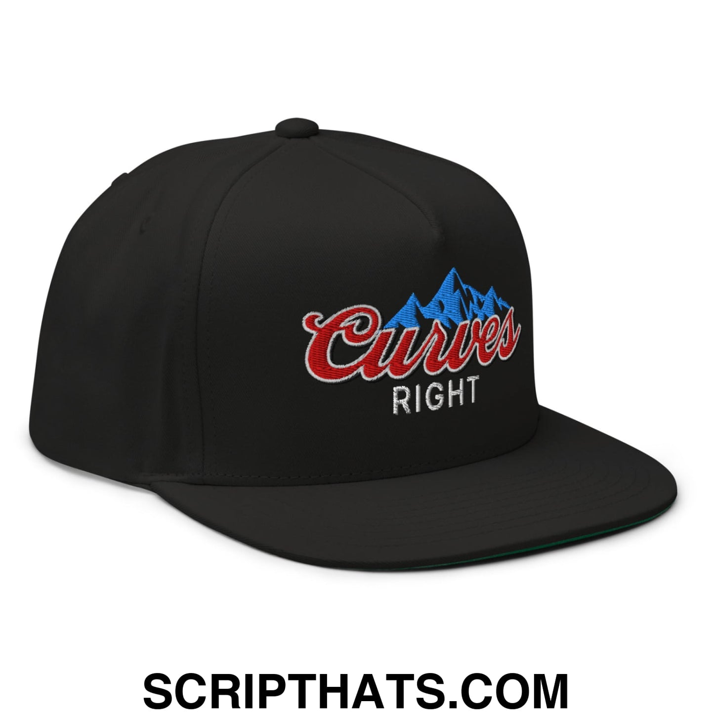 Curves Right Flat Brim Bill 5 Panel Golf Snapback Hat Black