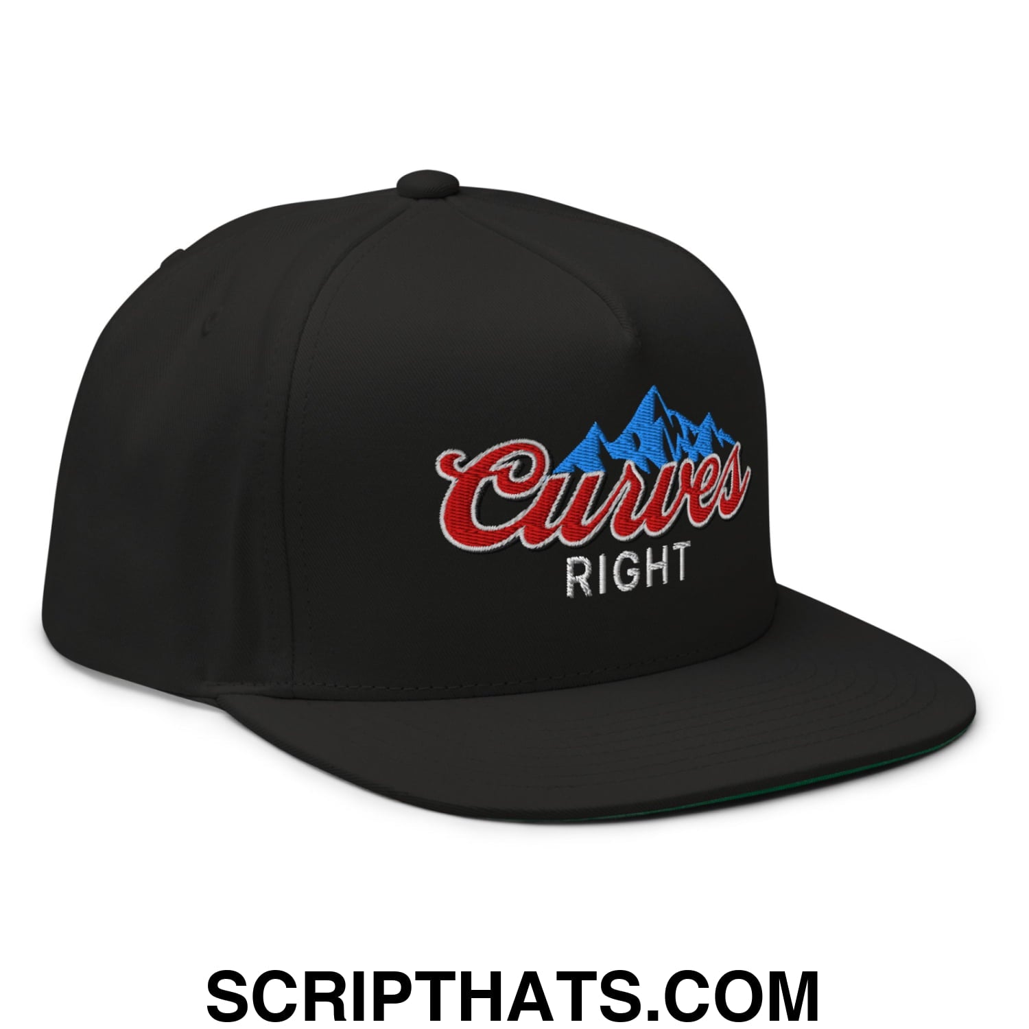 Curves Right Flat Brim Bill 5 Panel Golf Snapback Hat Black