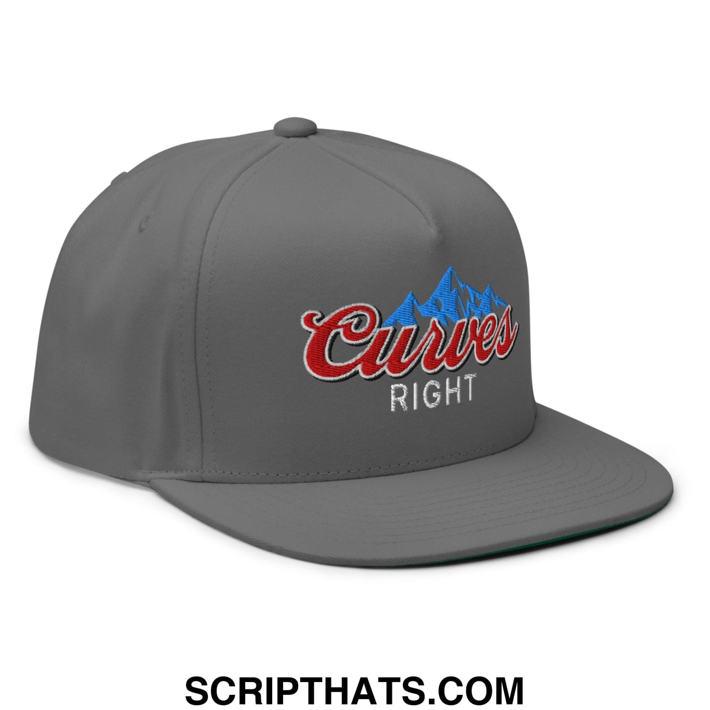 Curves Right Flat Brim Bill 5 Panel Golf Snapback Hat Grey