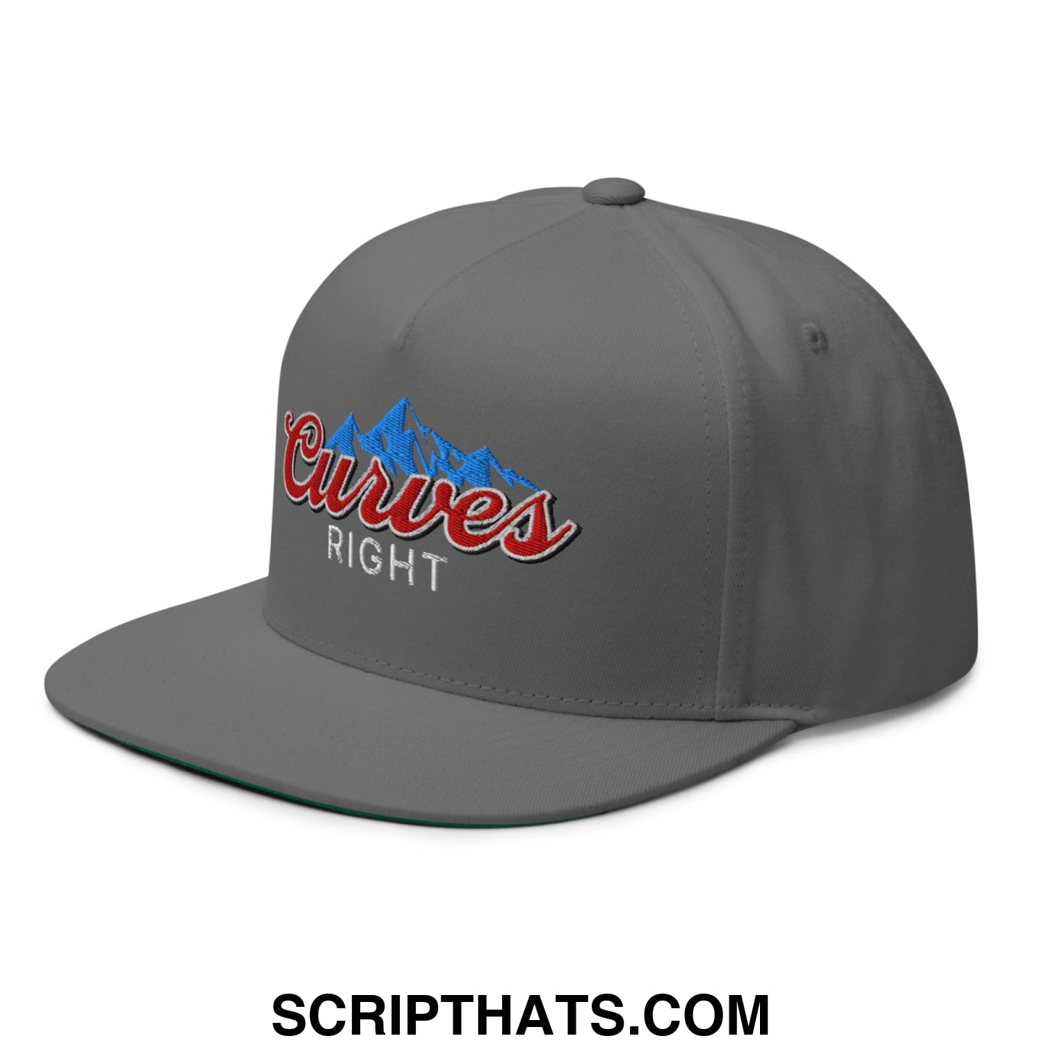 Curves Right Flat Brim Bill 5 Panel Golf Snapback Hat Grey