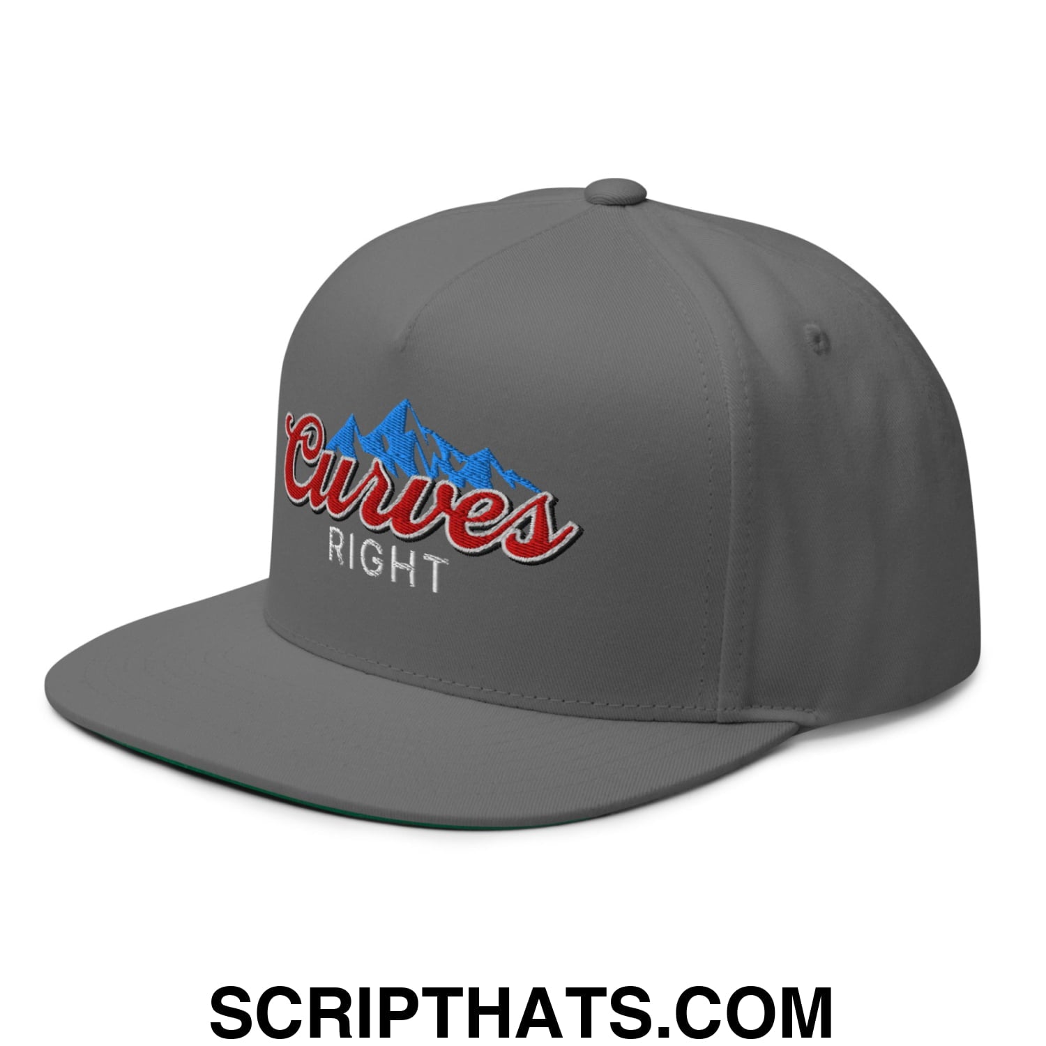 Curves Right Flat Brim Bill 5 Panel Golf Snapback Hat Grey