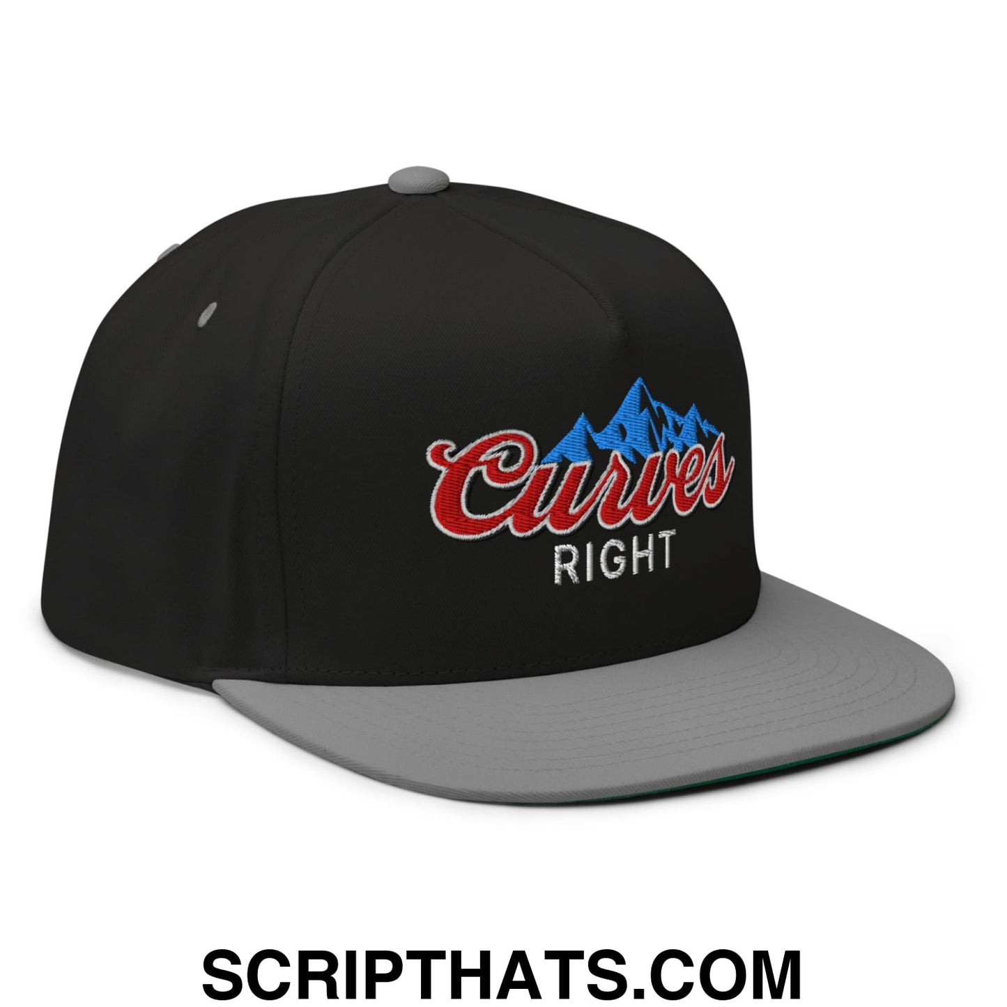 Curves Right Flat Brim Bill 5 Panel Golf Snapback Hat Black Grey