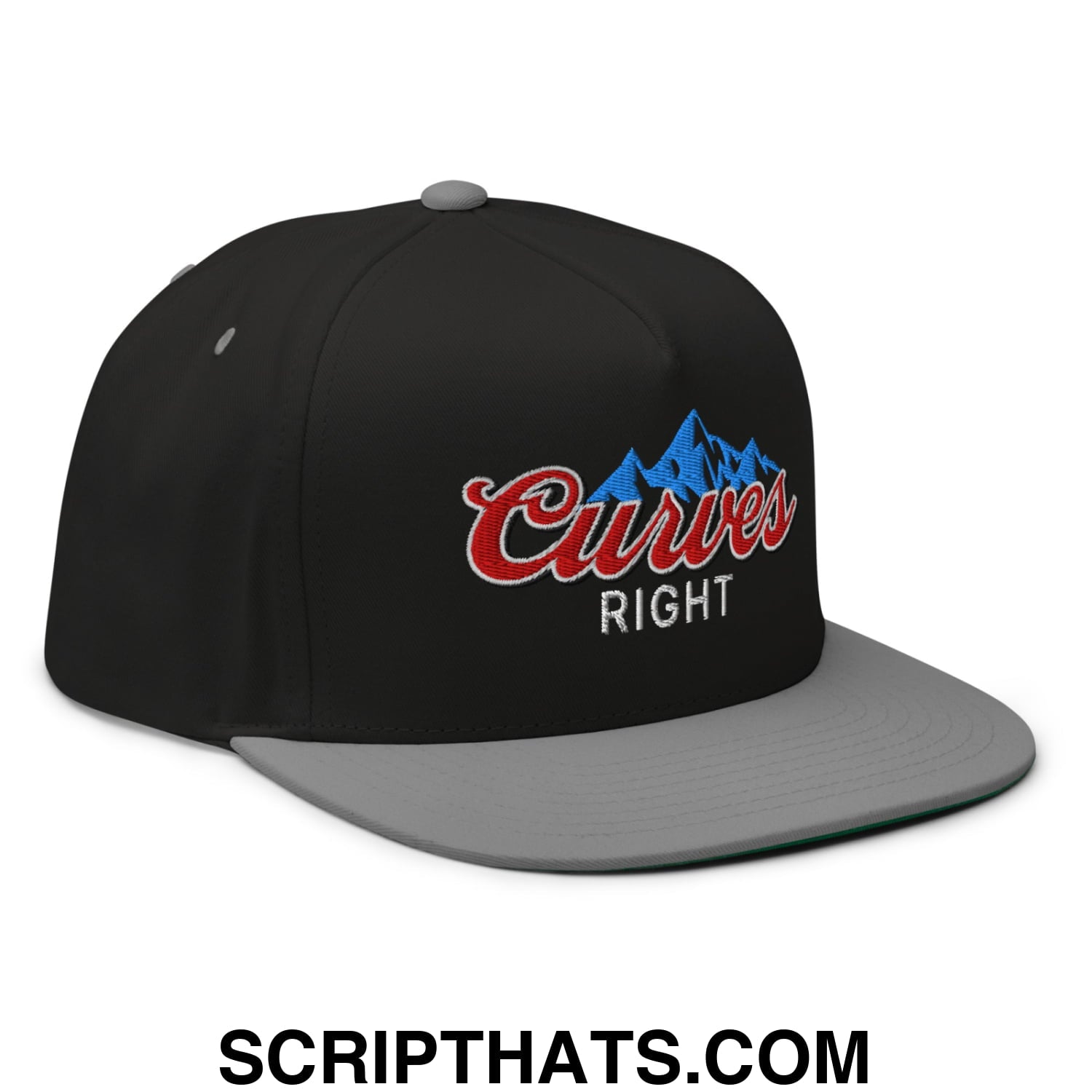 Curves Right Flat Brim Bill 5 Panel Golf Snapback Hat Black Grey