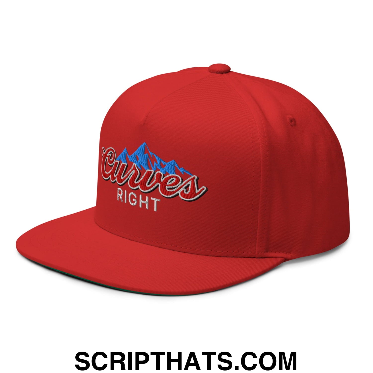 Curves Right Flat Brim Bill 5 Panel Golf Snapback Hat Red