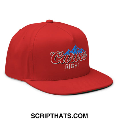 Curves Right Flat Brim Bill 5 Panel Golf Snapback Hat Red