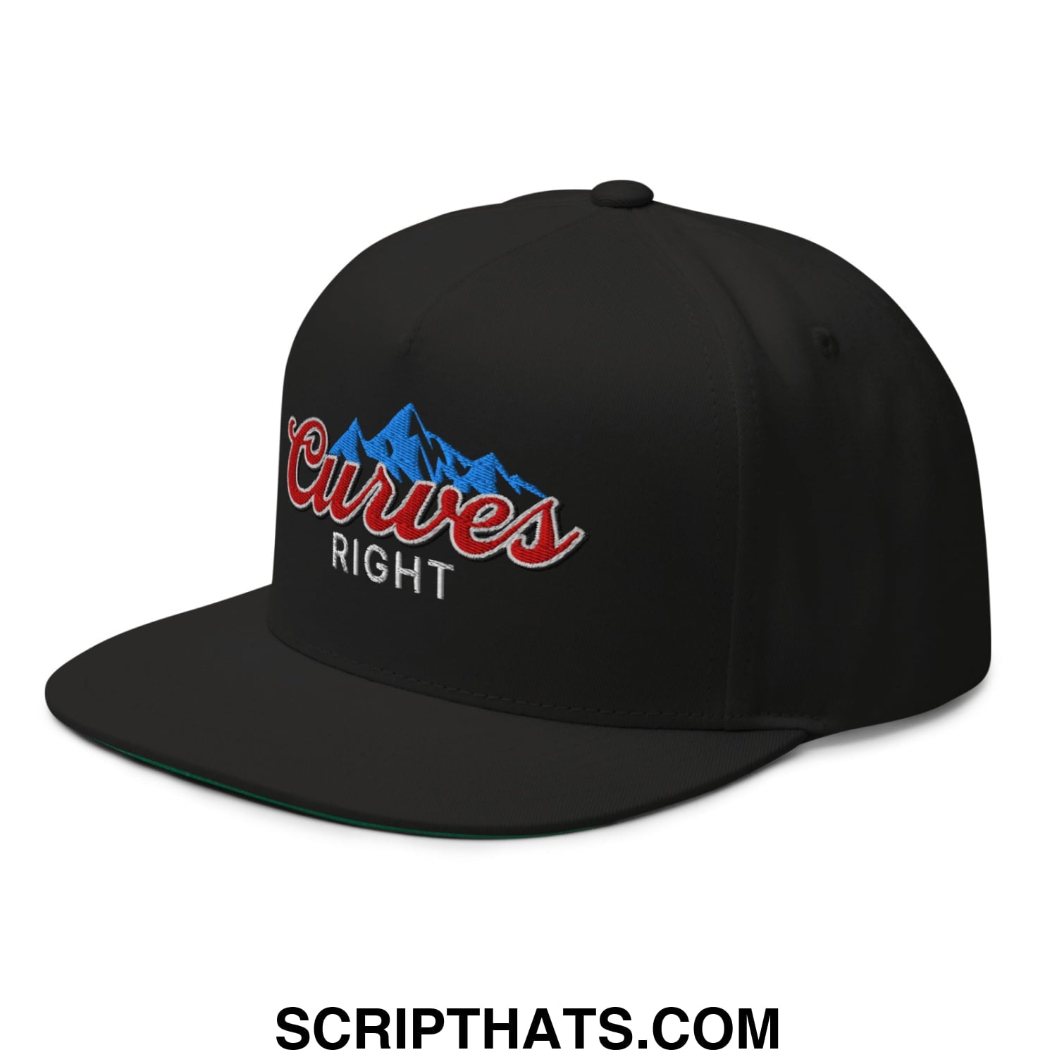 Curves Right Flat Brim Bill 5 Panel Golf Snapback Hat Black