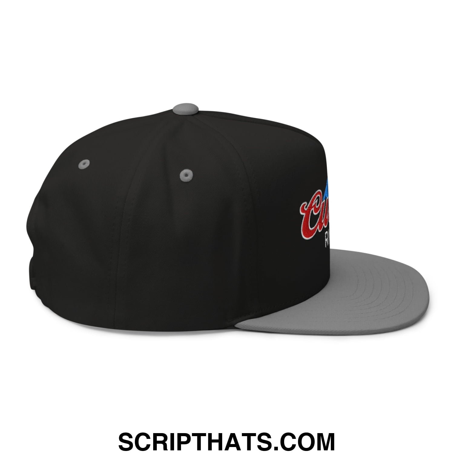 Curves Right Flat Brim Bill 5 Panel Golf Snapback Hat Black Grey