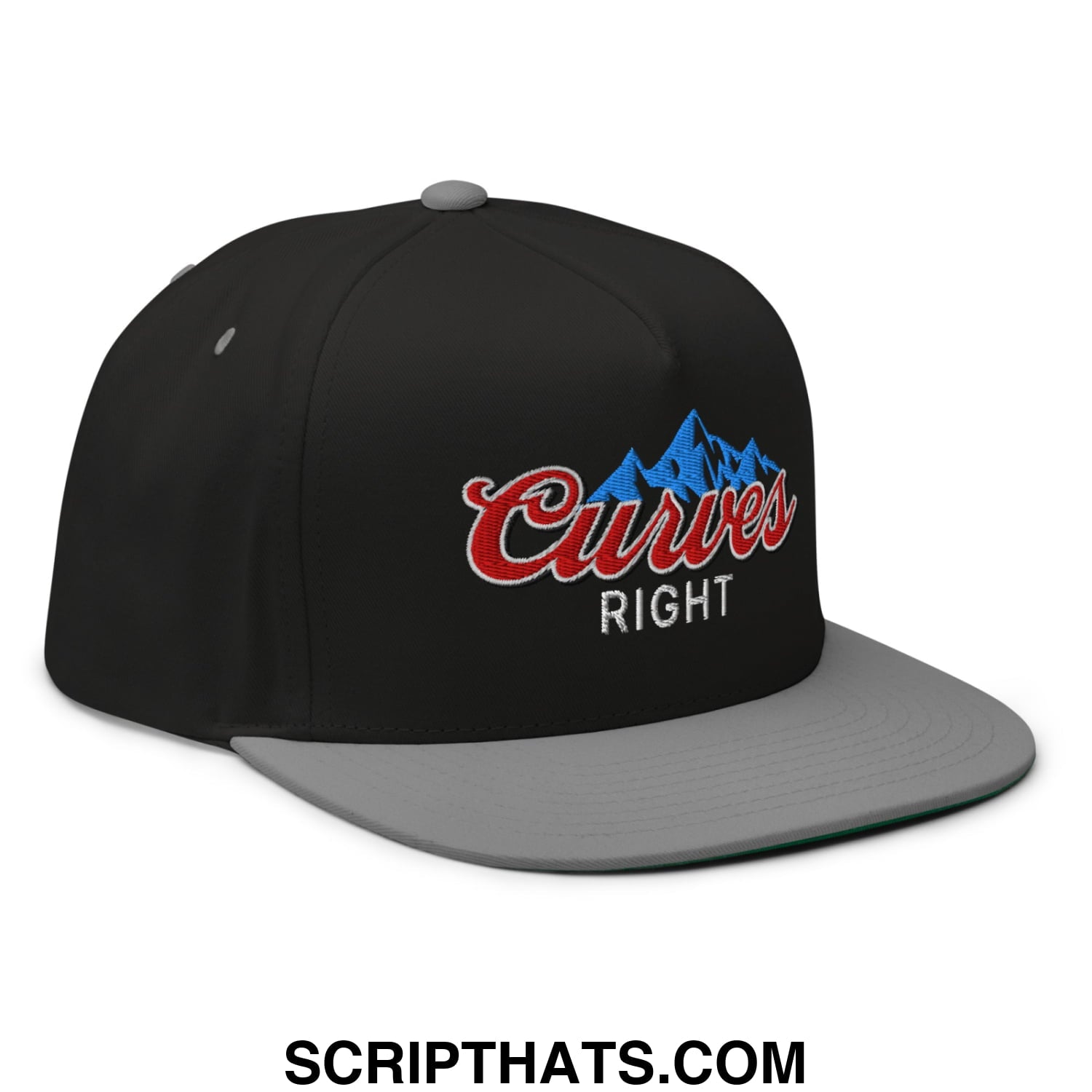 Curves Right Flat Brim Bill 5 Panel Golf Snapback Hat Black Grey