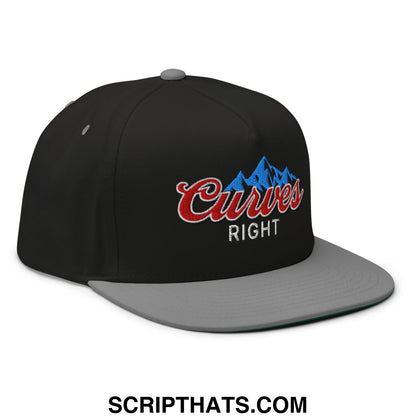 Curves Right Flat Brim Bill 5 Panel Golf Snapback Hat Black Grey