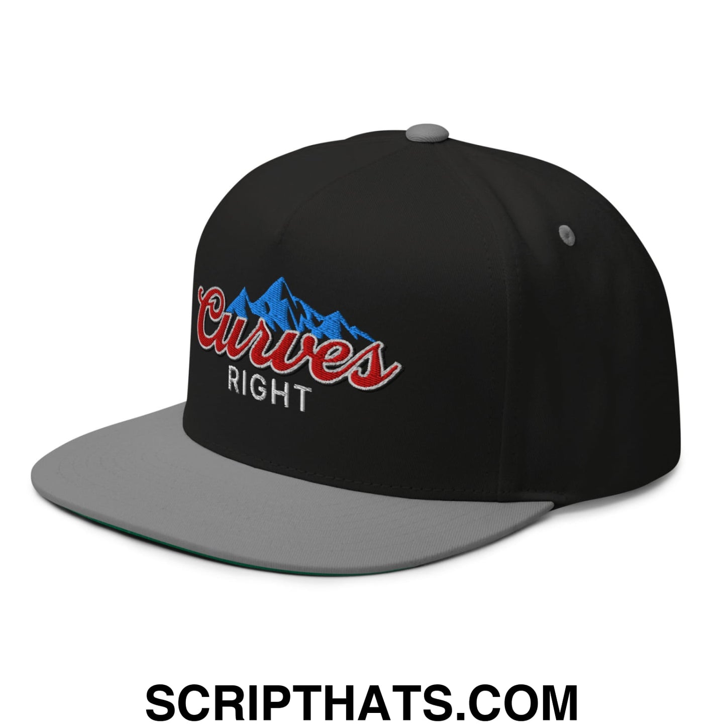 Curves Right Flat Brim Bill 5 Panel Golf Snapback Hat Black Grey
