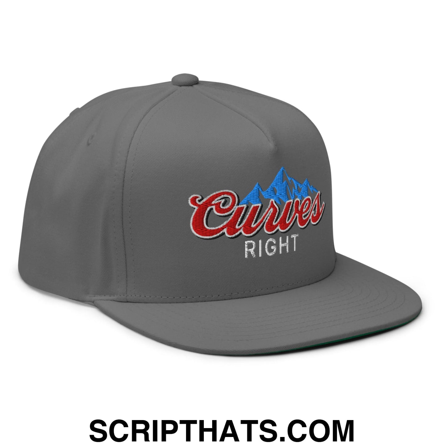 Curves Right Flat Brim Bill 5 Panel Golf Snapback Hat Grey