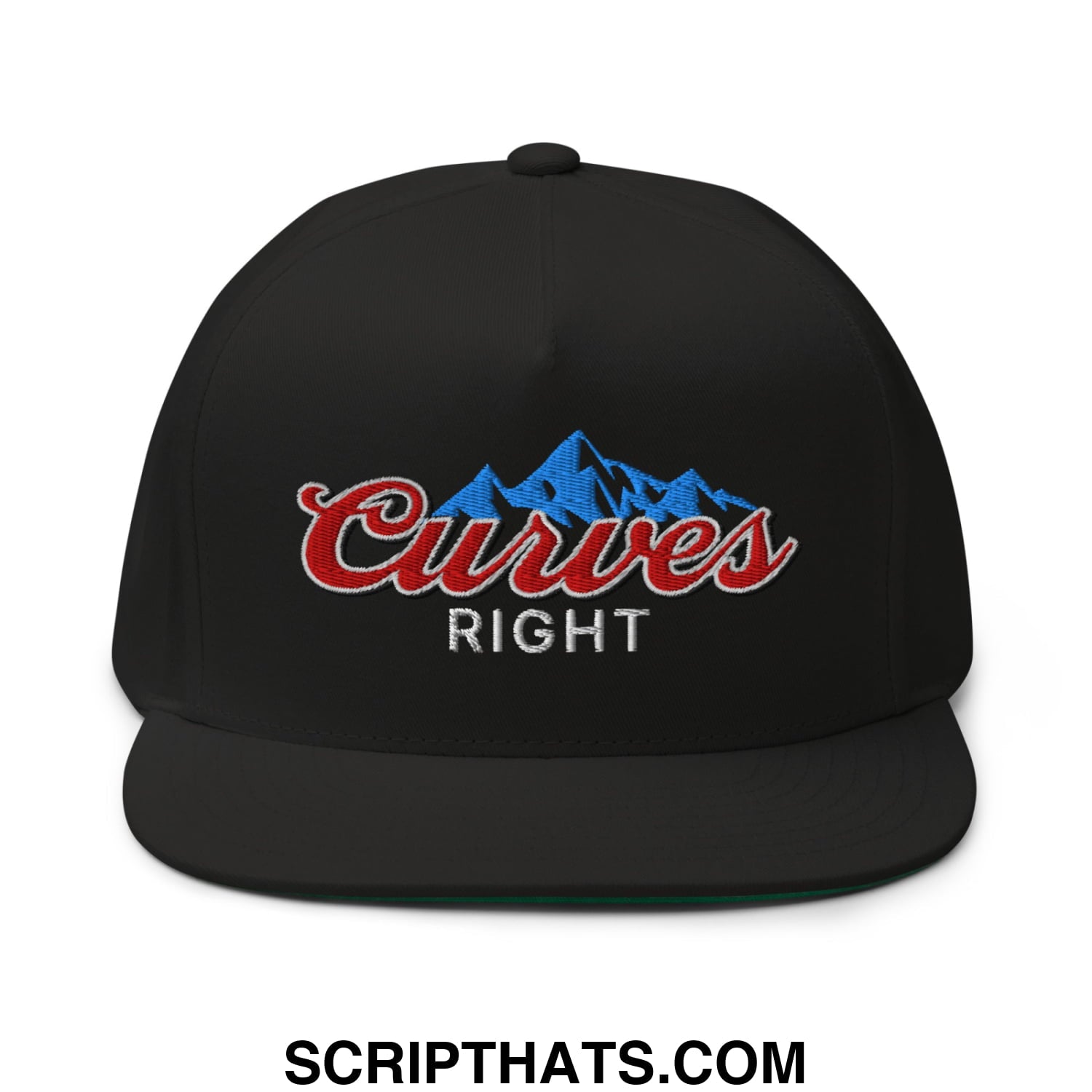 Curves Right Flat Brim Bill 5 Panel Golf Snapback Hat Black