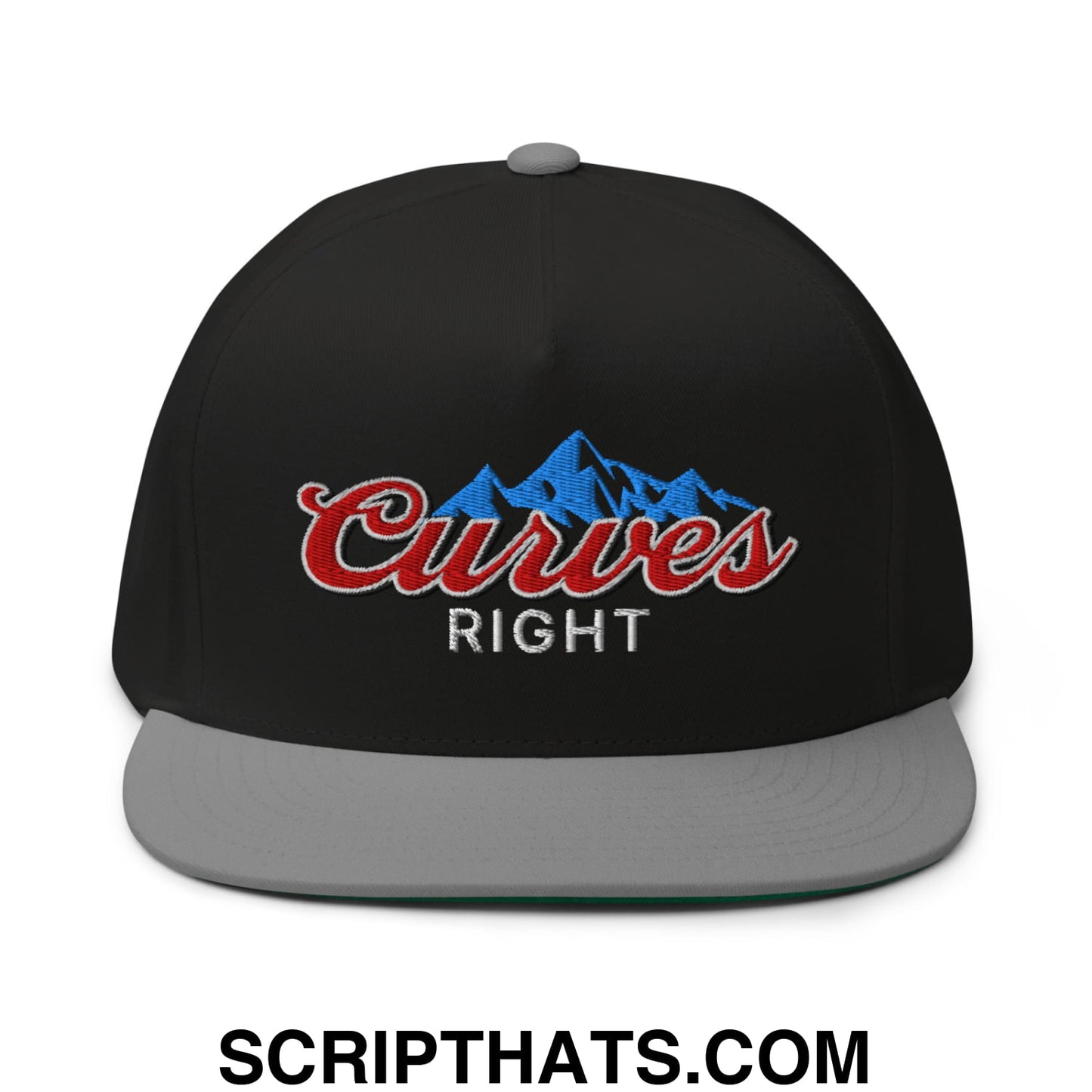 Curves Right Flat Brim Bill 5 Panel Golf Snapback Hat Black Grey