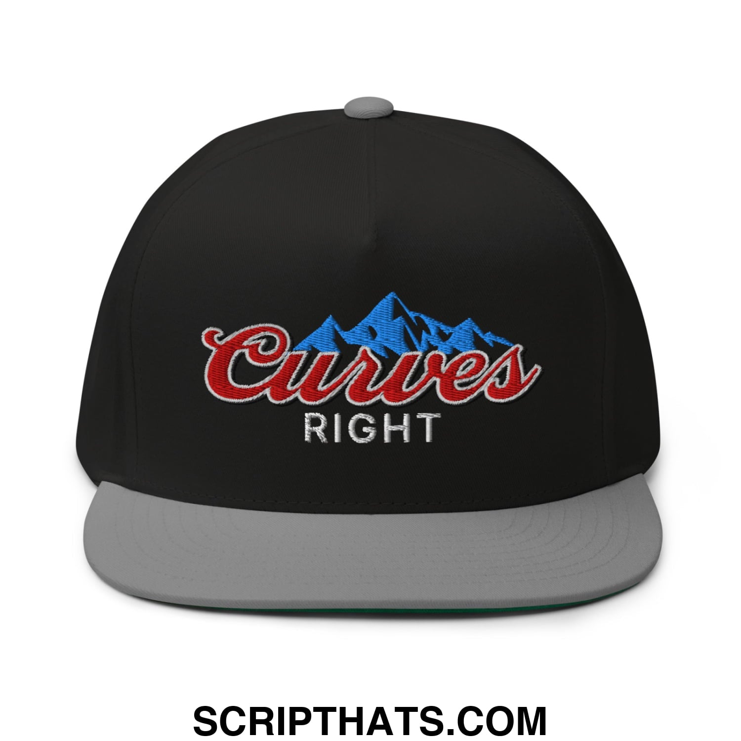 Curves Right Flat Brim Bill 5 Panel Golf Snapback Hat Black Grey
