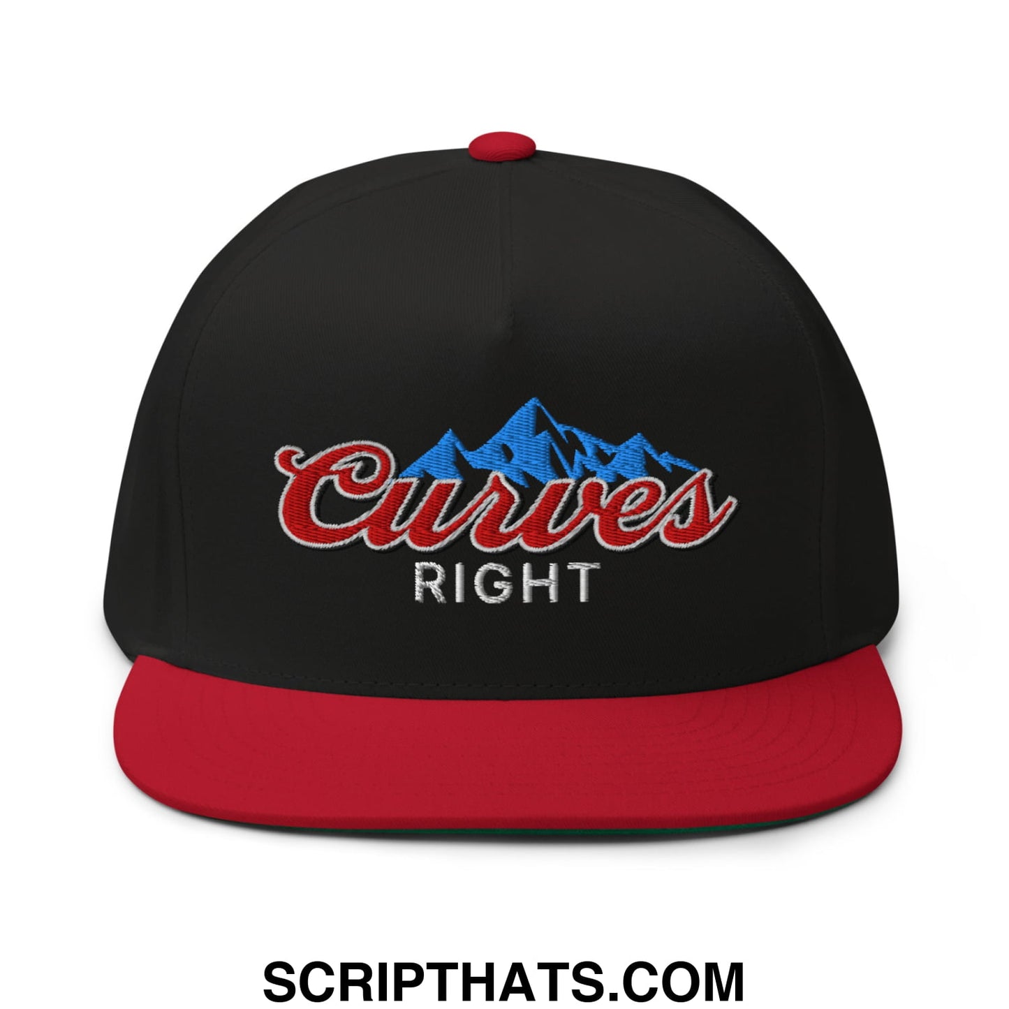 Curves Right Flat Brim Bill 5 Panel Golf Snapback Hat Black Red