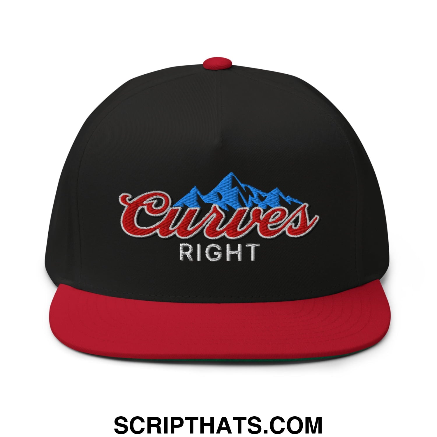 Curves Right Flat Brim Bill 5 Panel Golf Snapback Hat Black Red