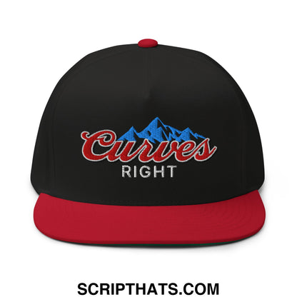Curves Right Flat Brim Bill 5 Panel Golf Snapback Hat Black Red