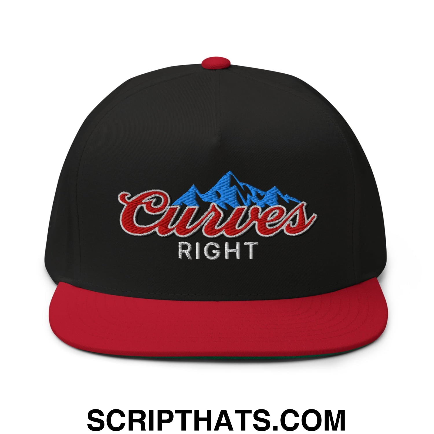 Curves Right Flat Brim Bill 5 Panel Golf Snapback Hat Black Red
