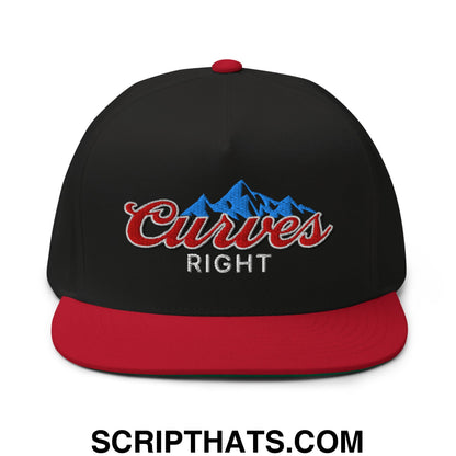 Curves Right Flat Brim Bill 5 Panel Golf Snapback Hat Black Red
