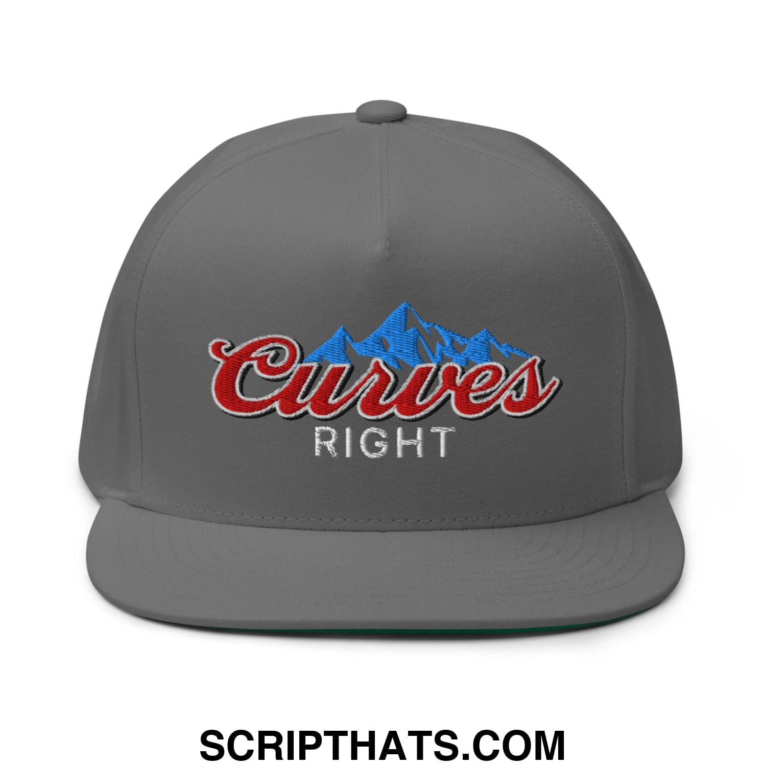 Curves Right Flat Brim Bill 5 Panel Golf Snapback Hat Grey