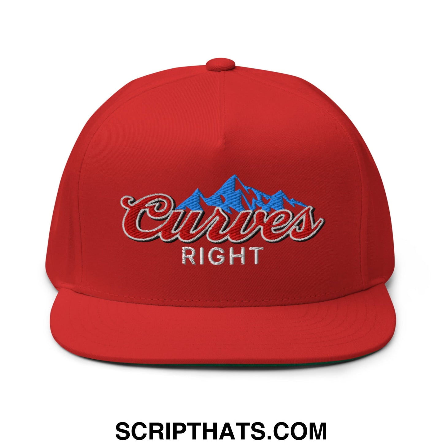 Curves Right Flat Brim Bill 5 Panel Golf Snapback Hat Red