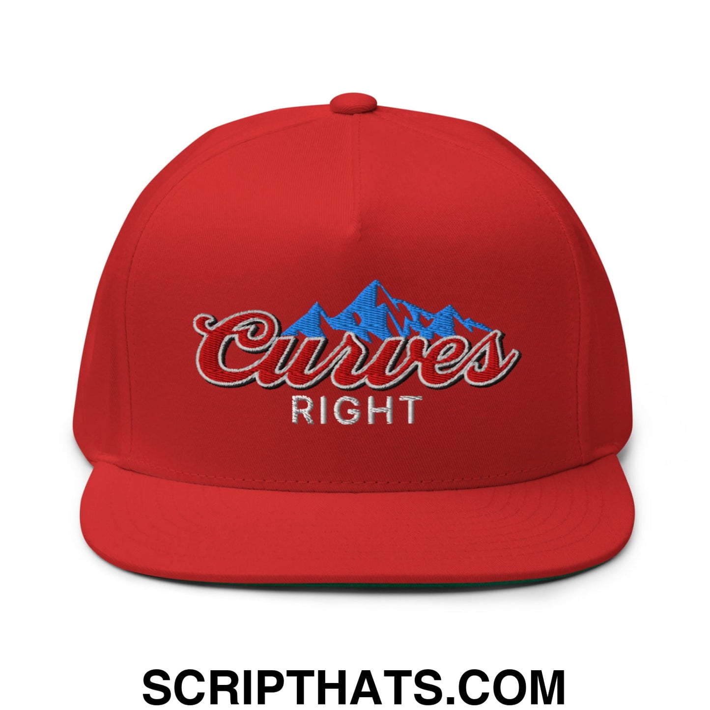 Curves Right Flat Brim Bill 5 Panel Golf Snapback Hat Red