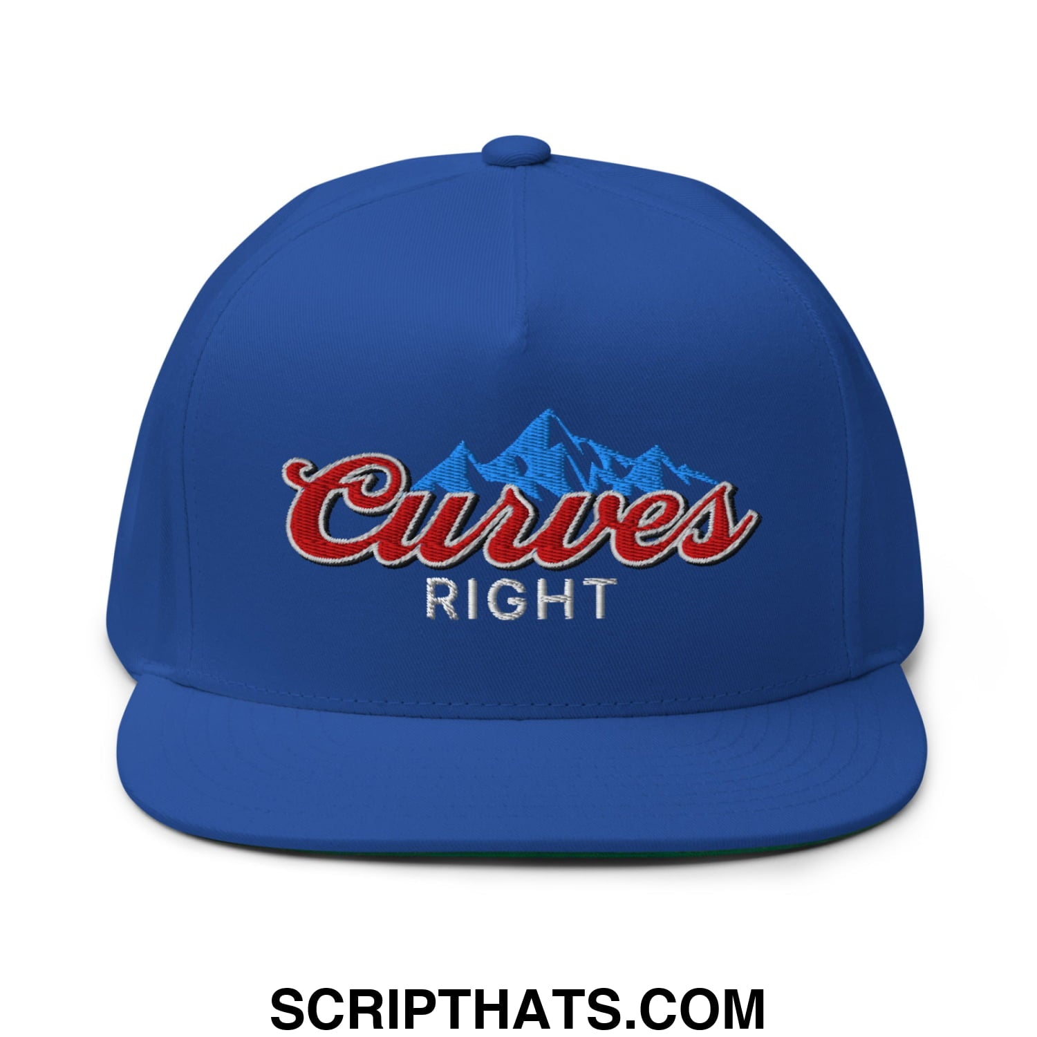 Curves Right Flat Brim Bill 5 Panel Golf Snapback Hat Royal Blue