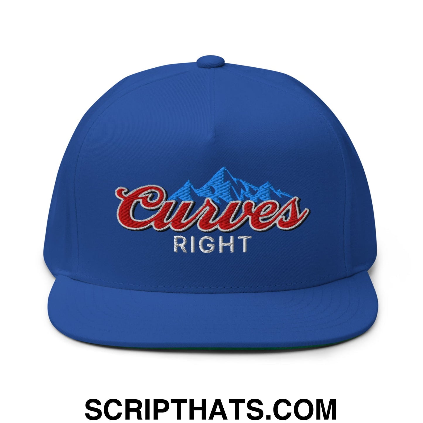 Curves Right Flat Brim Bill 5 Panel Golf Snapback Hat Royal Blue