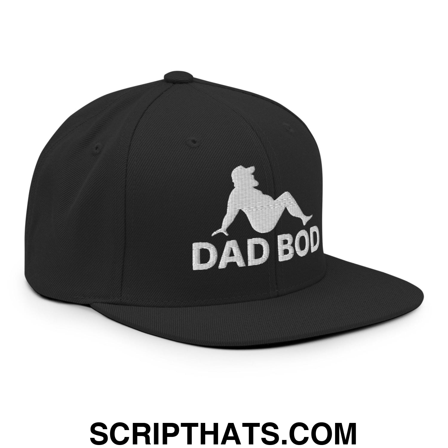 Dad Bod Mud Flap Silhouette Embroidered Flat Bill Brim Snapback Hat Black
