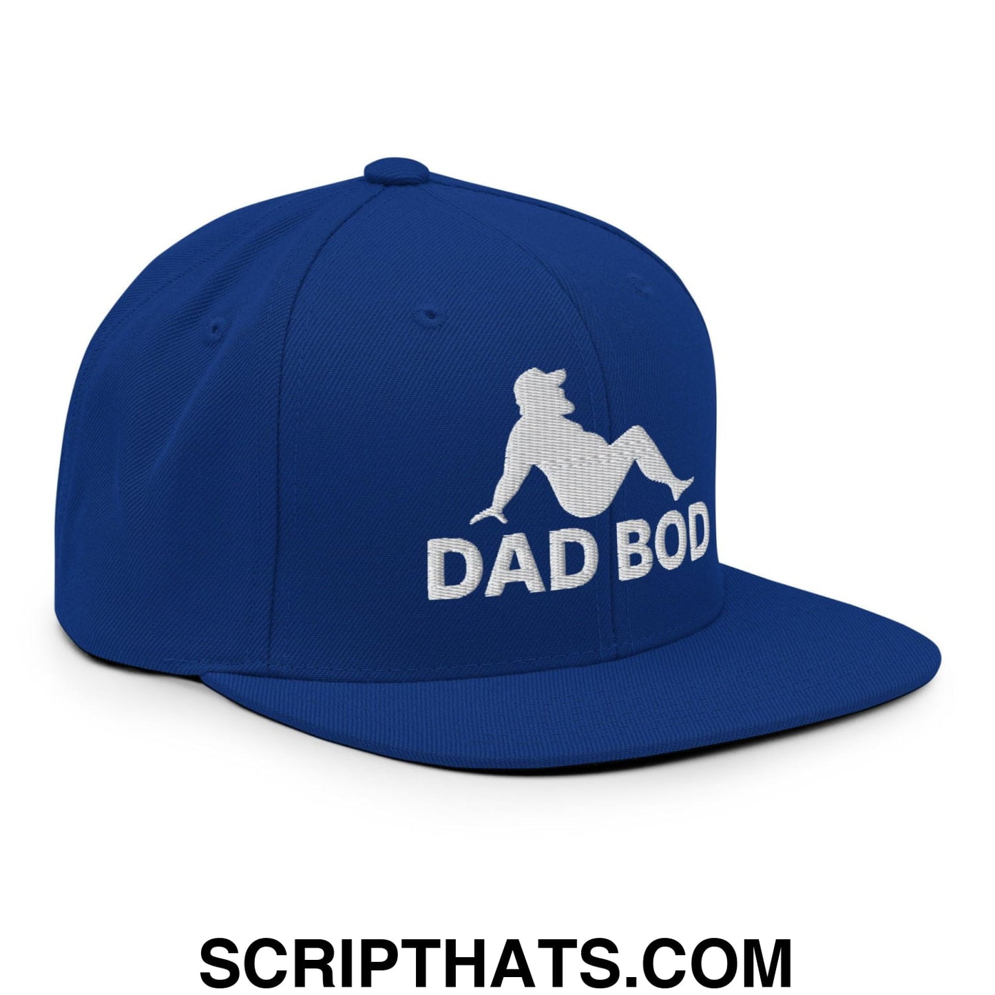 Dad Bod Mud Flap Silhouette Embroidered Flat Bill Brim Snapback Hat Royal Blue