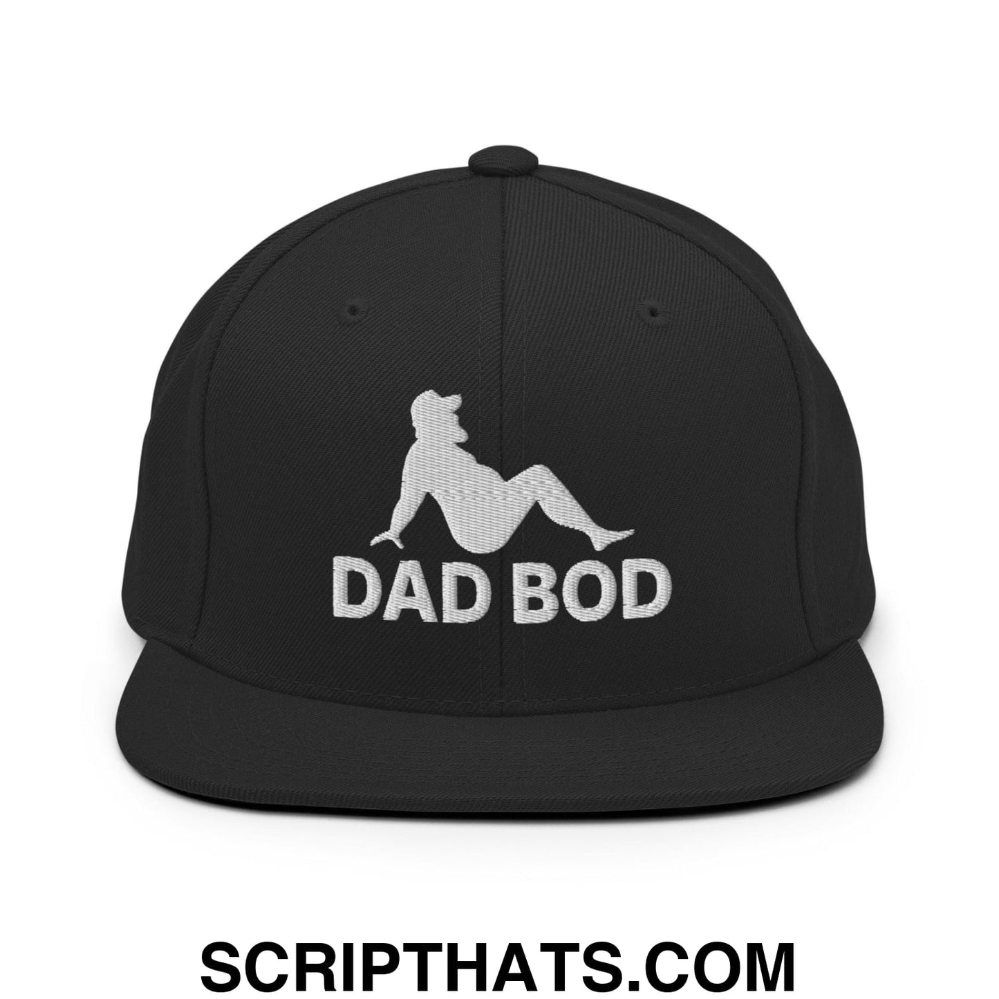 Dad Bod Mud Flap Silhouette Embroidered Flat Bill Brim Snapback Hat Black