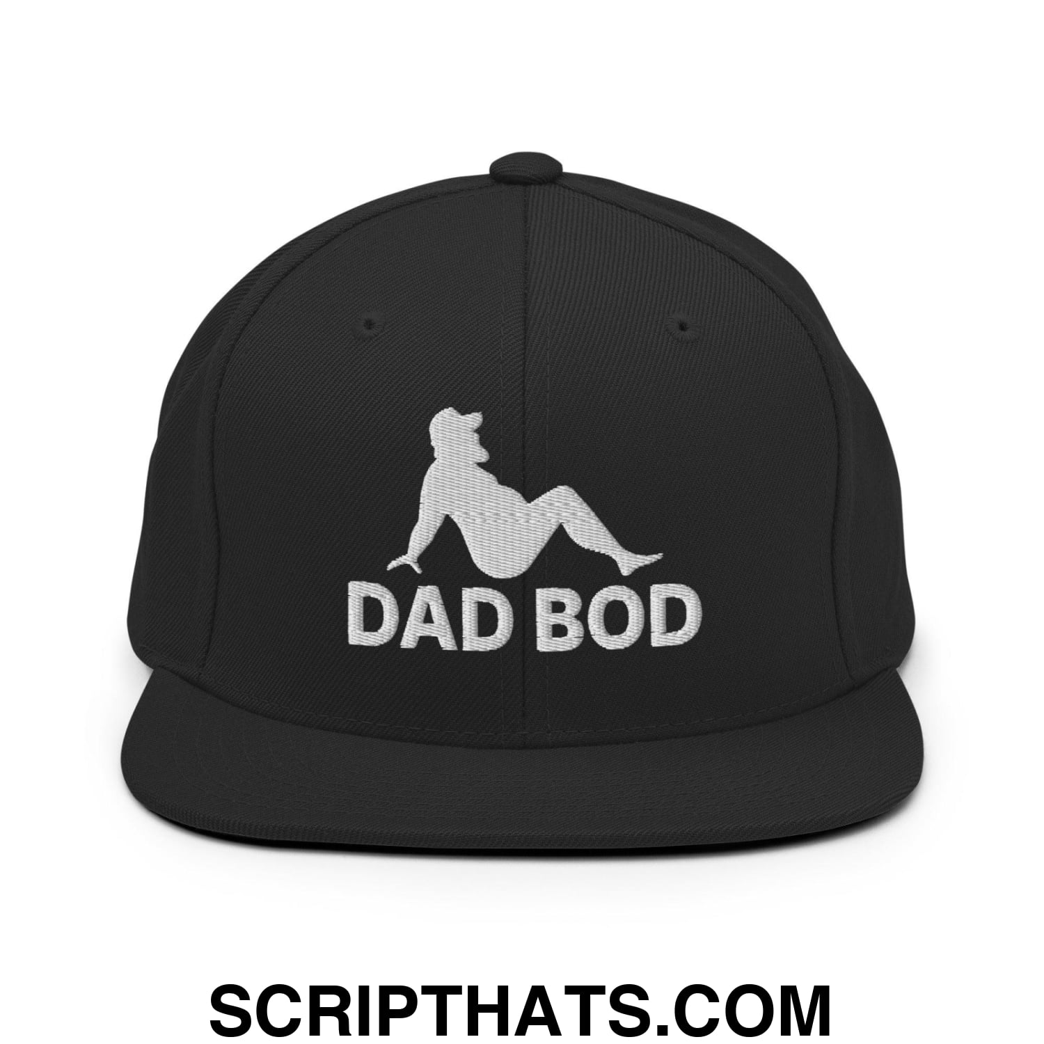 Dad Bod Mud Flap Silhouette Embroidered Flat Bill Brim Snapback Hat Black