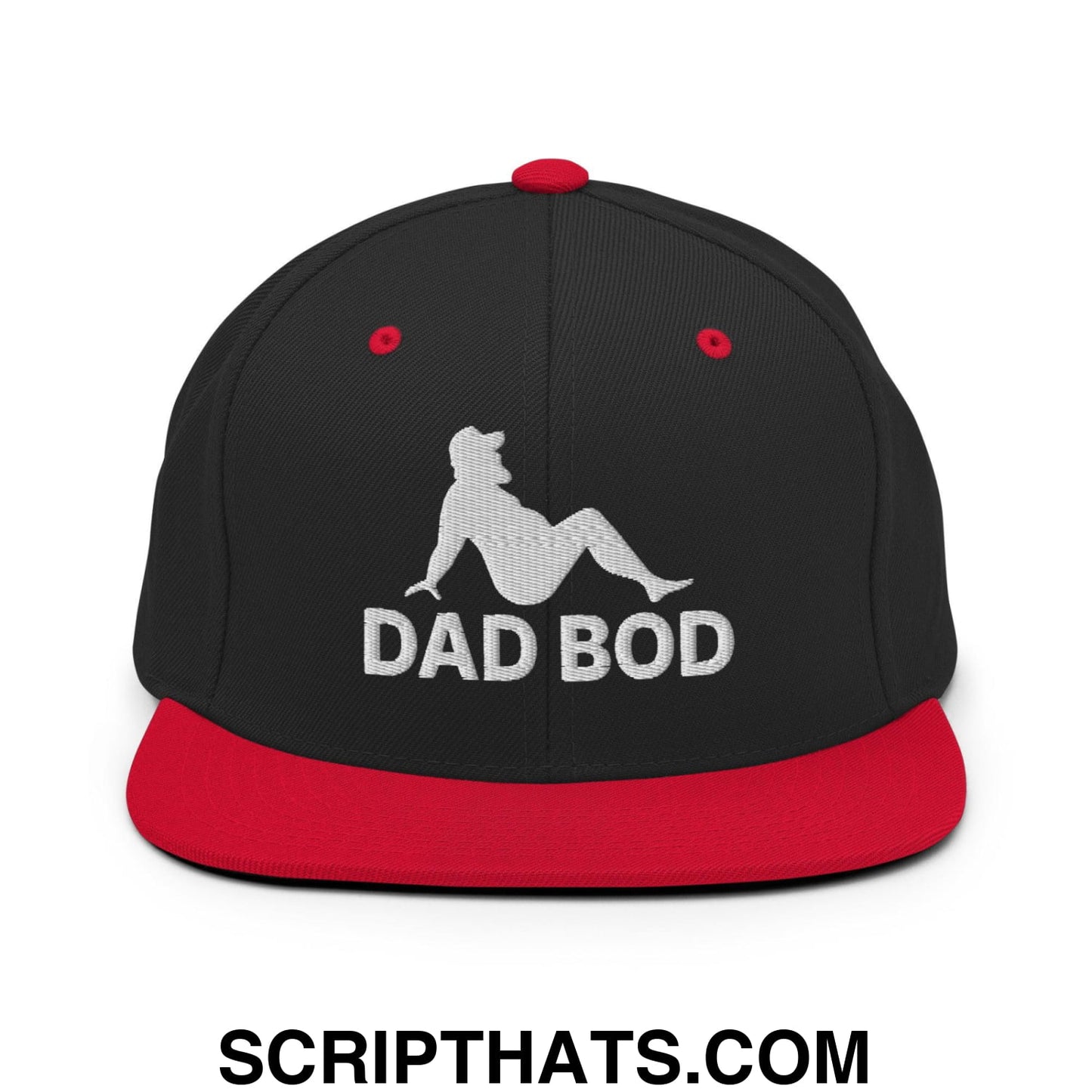 Dad Bod Mud Flap Silhouette Embroidered Flat Bill Brim Snapback Hat Black Red