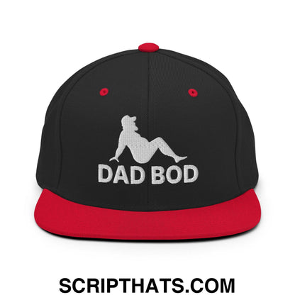 Dad Bod Mud Flap Silhouette Embroidered Flat Bill Brim Snapback Hat Black Red
