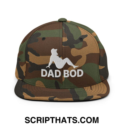 Dad Bod Mud Flap Silhouette Embroidered Flat Bill Brim Snapback Hat Green Camo