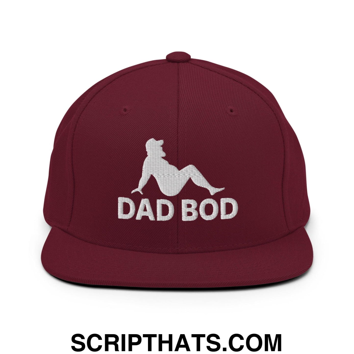 Dad Bod Mud Flap Silhouette Embroidered Flat Bill Brim Snapback Hat Maroon