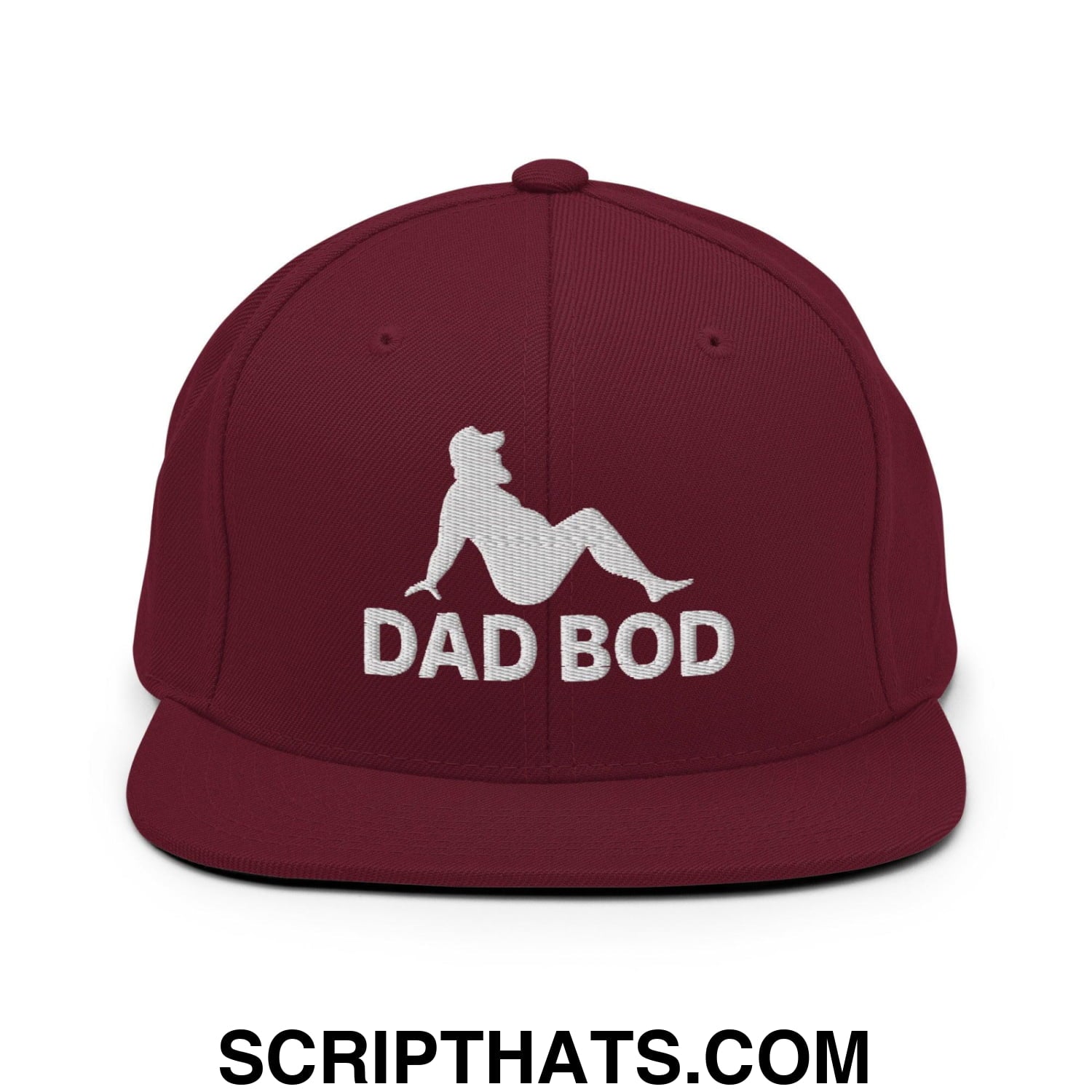Dad Bod Mud Flap Silhouette Embroidered Flat Bill Brim Snapback Hat Maroon