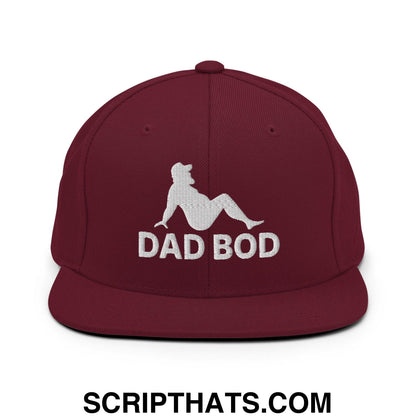 Dad Bod Mud Flap Silhouette Embroidered Flat Bill Brim Snapback Hat Maroon