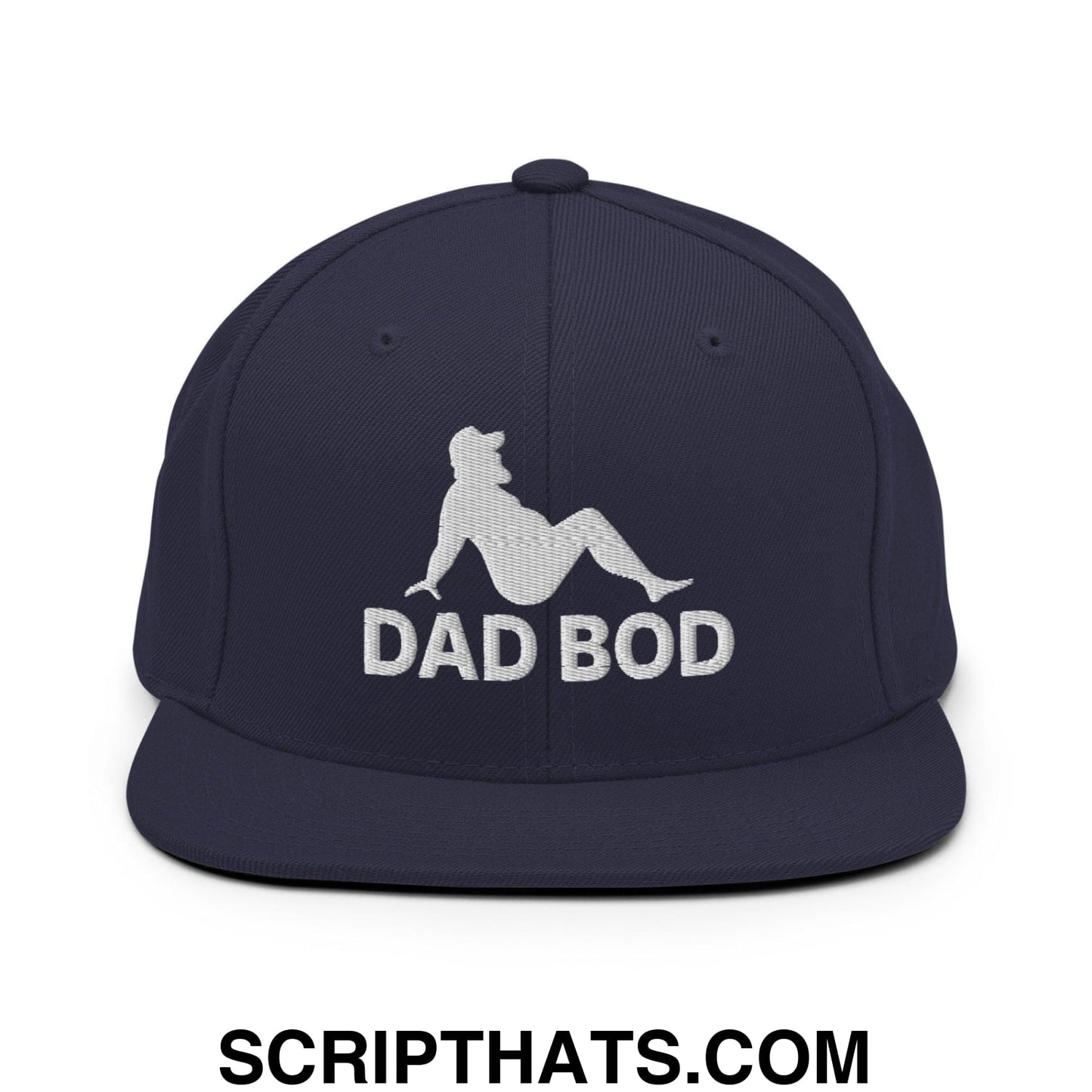 Dad Bod Mud Flap Silhouette Embroidered Flat Bill Brim Snapback Hat Navy