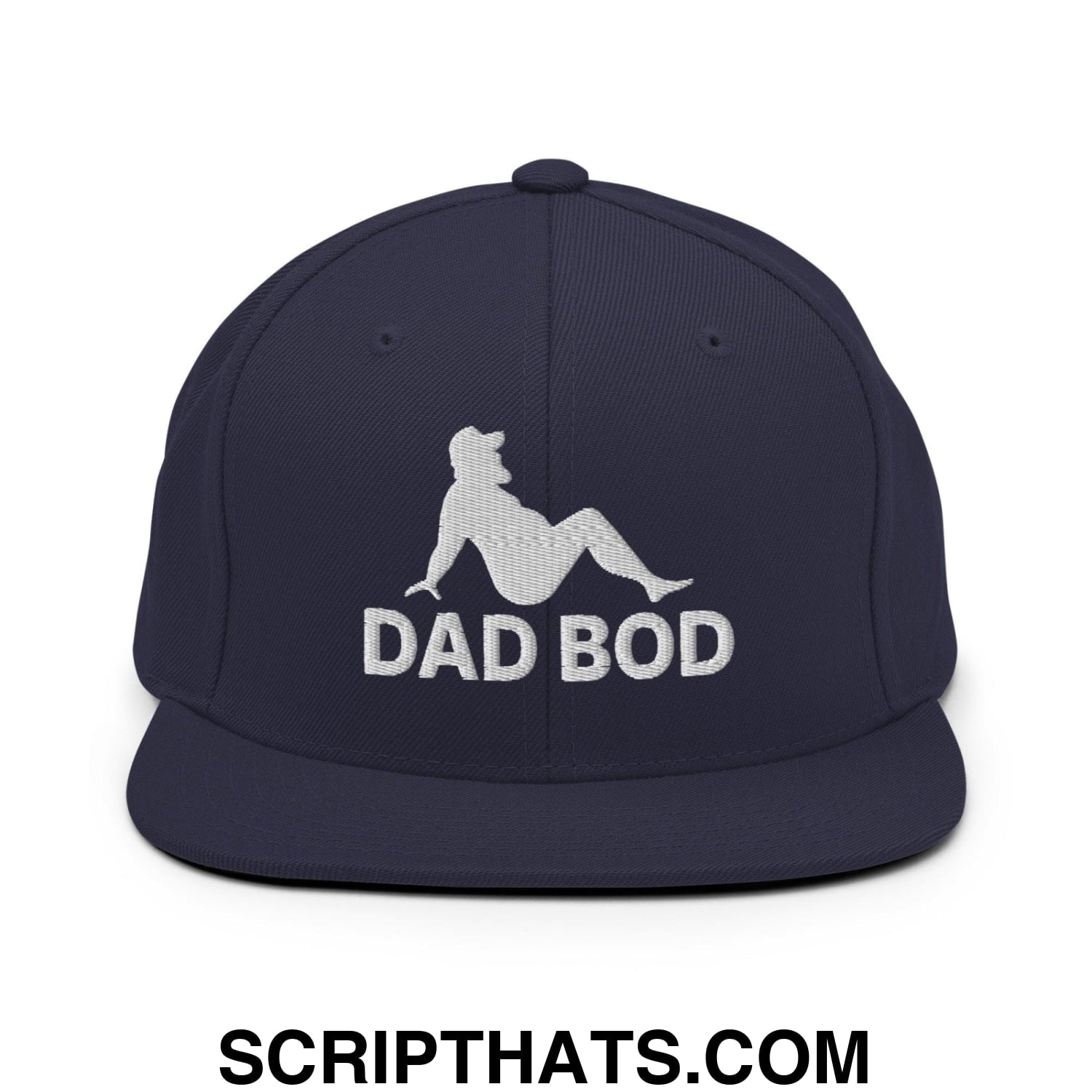 Dad Bod Mud Flap Silhouette Embroidered Flat Bill Brim Snapback Hat Navy