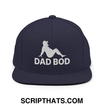 Dad Bod Mud Flap Silhouette Embroidered Flat Bill Brim Snapback Hat Navy