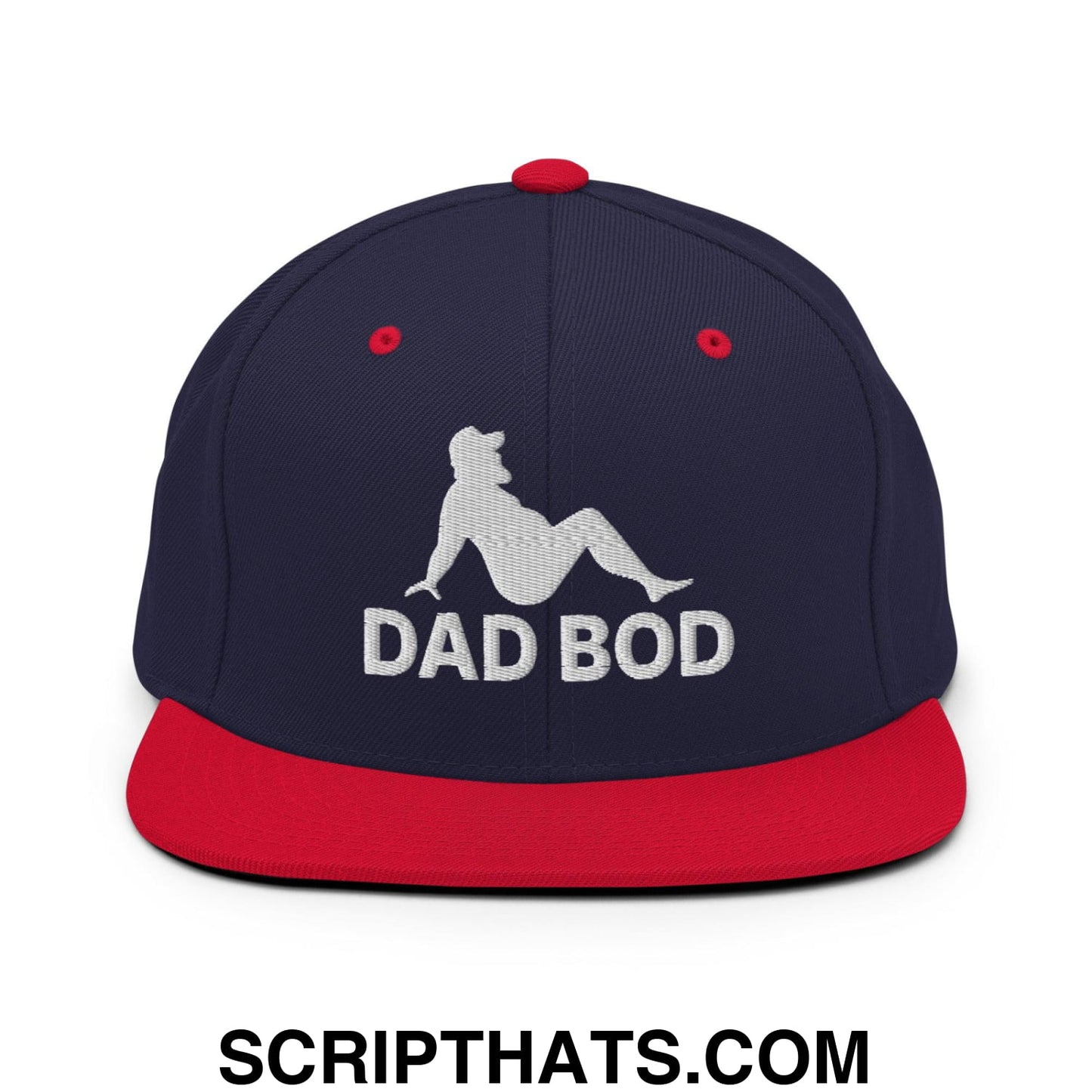 Dad Bod Mud Flap Silhouette Embroidered Flat Bill Brim Snapback Hat Navy Red