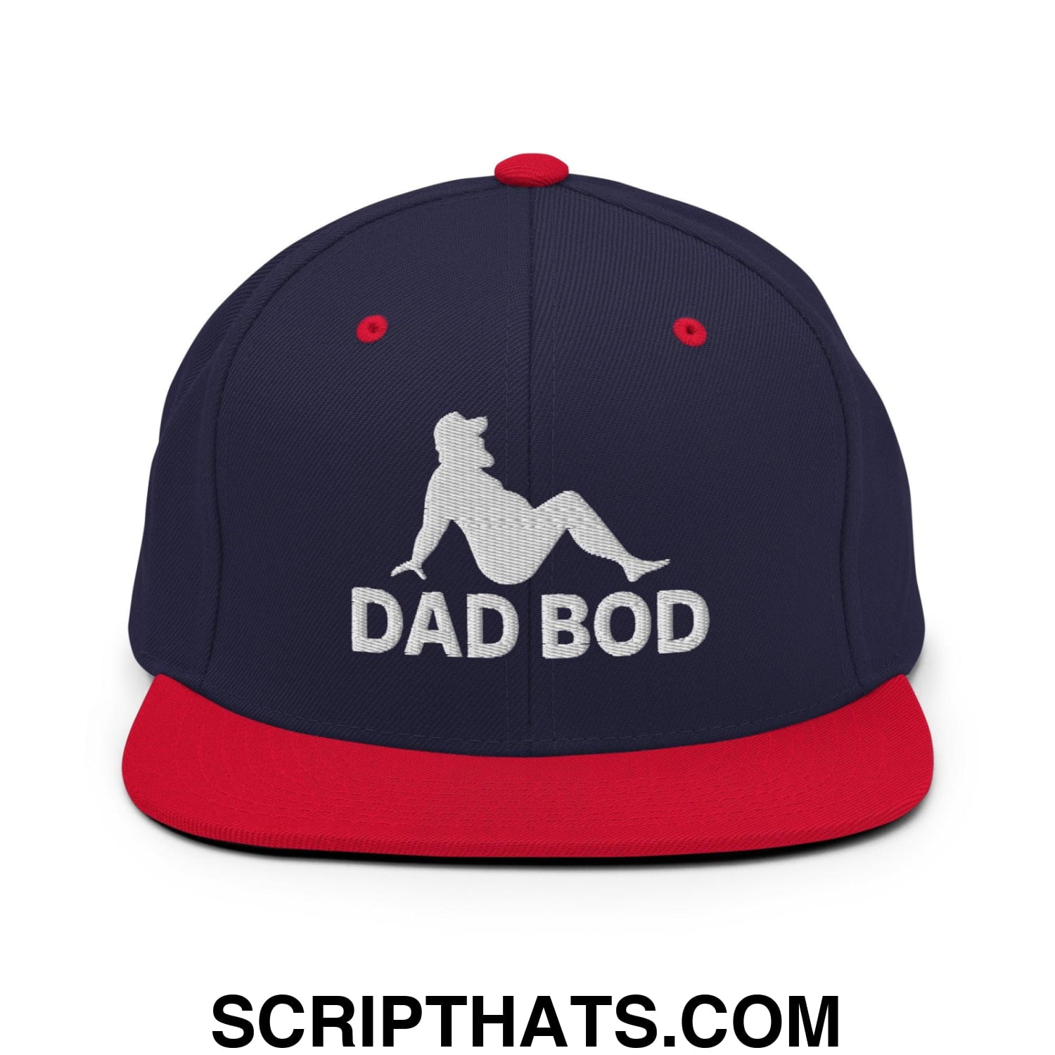 Dad Bod Mud Flap Silhouette Embroidered Flat Bill Brim Snapback Hat Navy Red