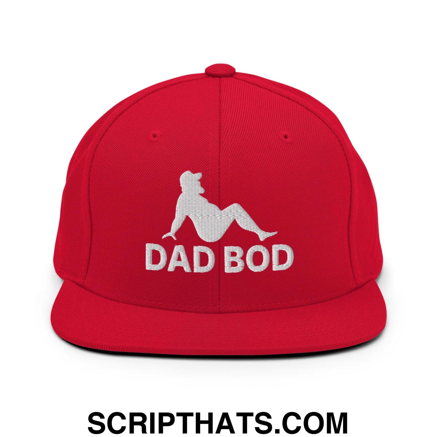 Dad Bod Mud Flap Silhouette Embroidered Flat Bill Brim Snapback Hat Red