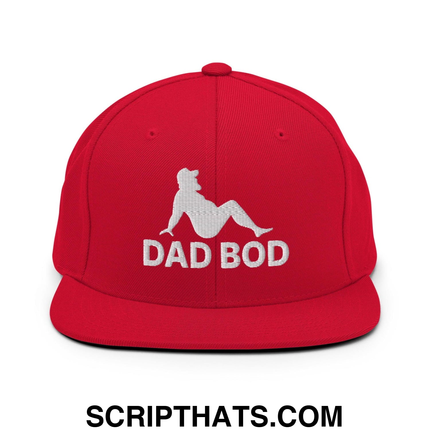 Dad Bod Mud Flap Silhouette Embroidered Flat Bill Brim Snapback Hat Red