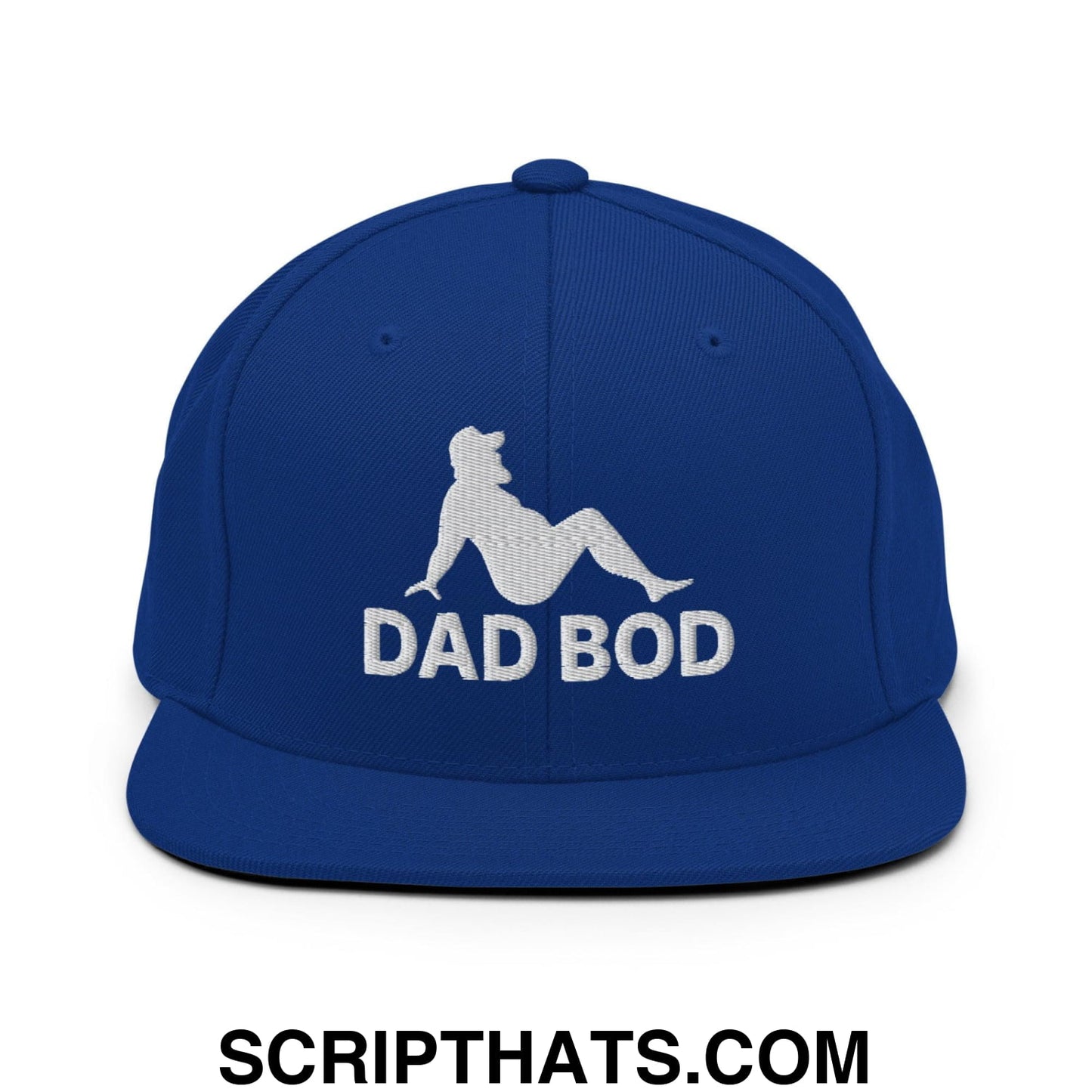 Dad Bod Mud Flap Silhouette Embroidered Flat Bill Brim Snapback Hat Royal Blue