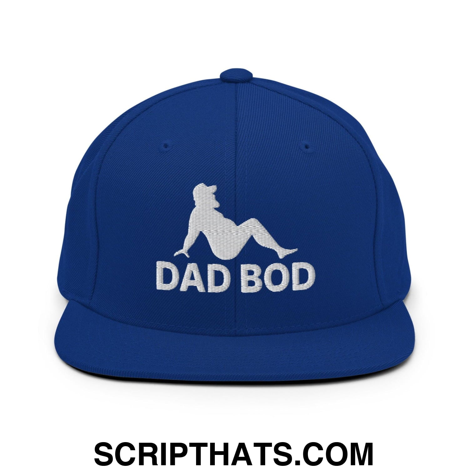 Dad Bod Mud Flap Silhouette Embroidered Flat Bill Brim Snapback Hat Royal Blue