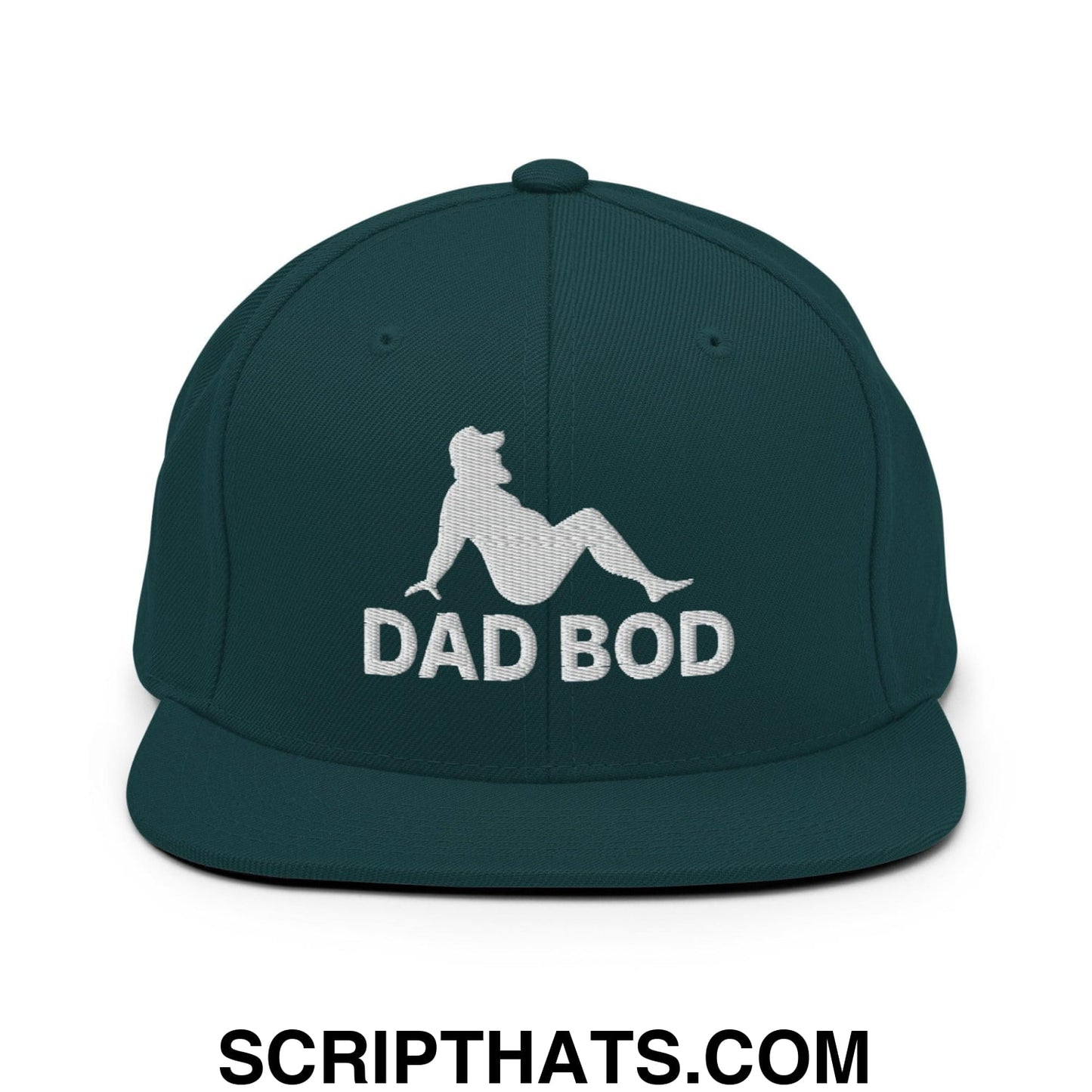 Dad Bod Mud Flap Silhouette Embroidered Flat Bill Brim Snapback Hat Spruce