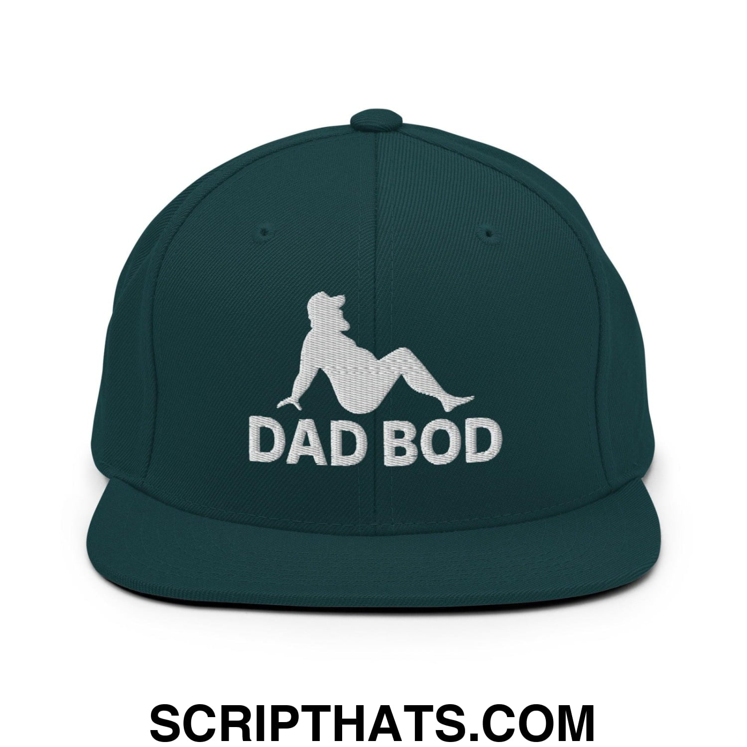 Dad Bod Mud Flap Silhouette Embroidered Flat Bill Brim Snapback Hat Spruce